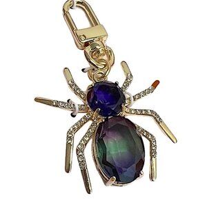 True to Form Spider Bag Charm Iridescent Crystal and Glass CZ Gold Tone Clip NIB